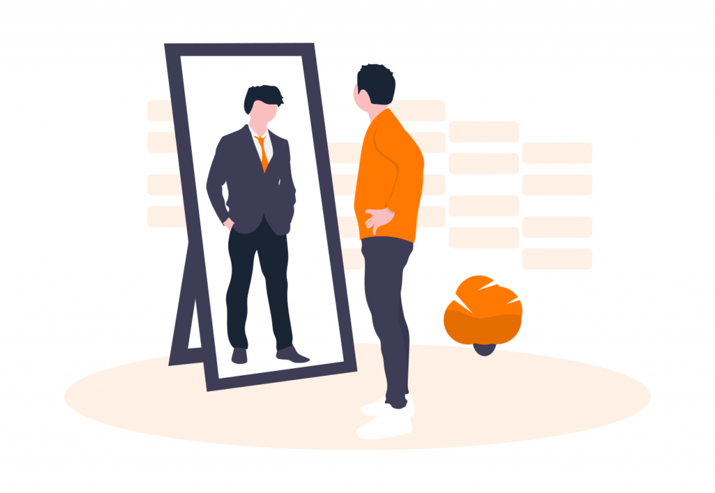 man in front of a mirror