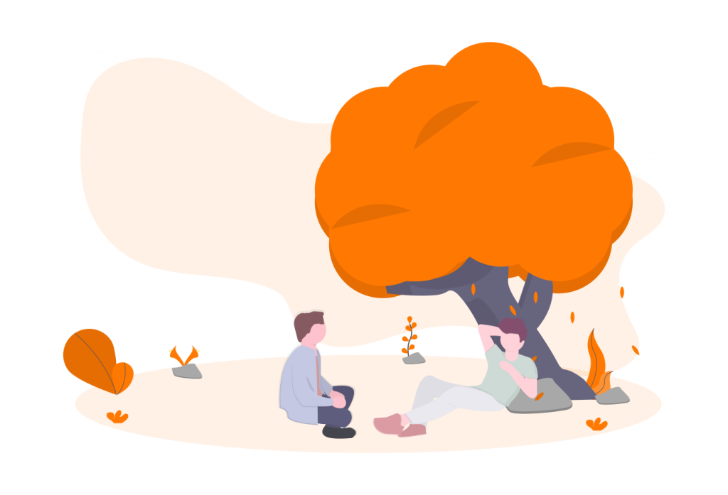 two people talking under a tree