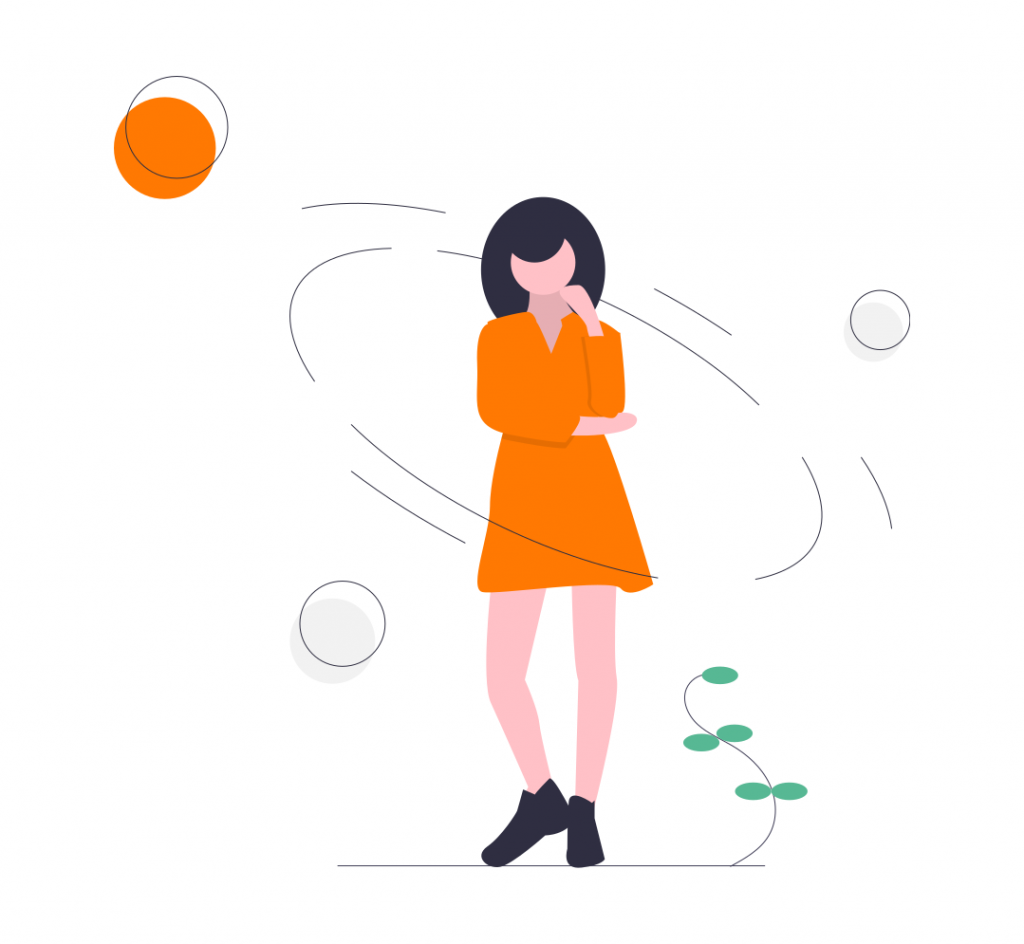 woman standing with a whirwind around her